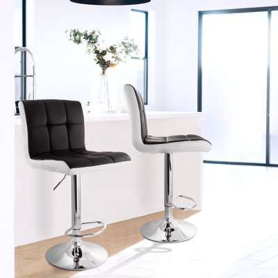 Orren Ellis 2 Piece Faux Leather Tufted Bar Stool In Black And White With Chrome Base