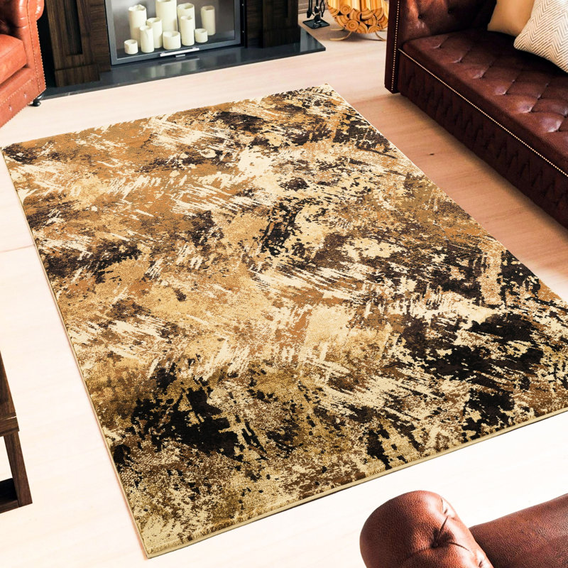 Tapis multicolore abstrait de 7 pi 10 po X 3 po avec camouflage - motifs de tons terreux inspirés pour une maison élégante inspirée du décor moderne
