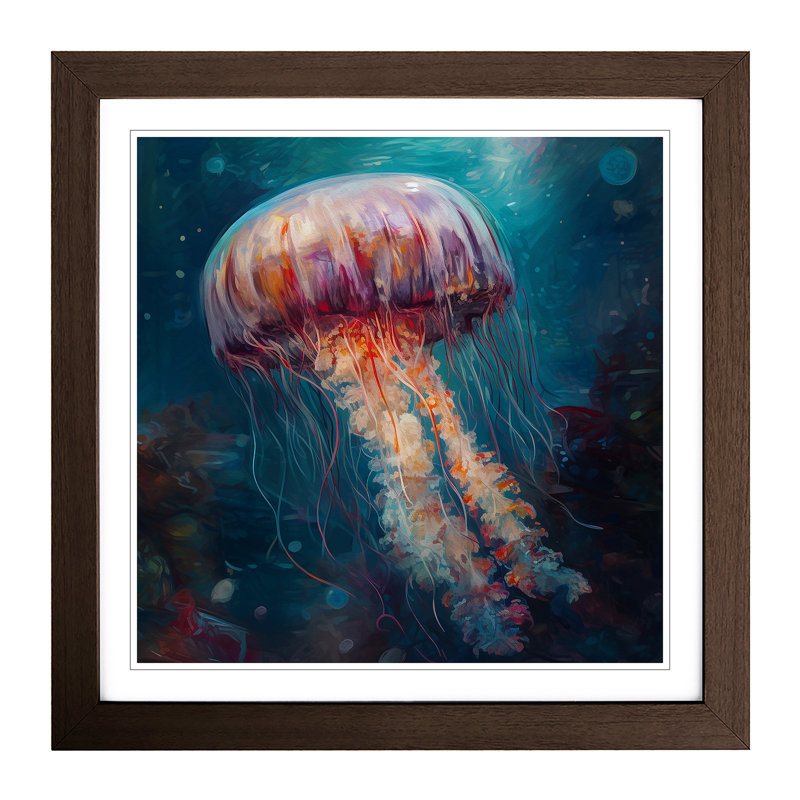 Jellyfish Post-Impressionism - Framed Print, Walnut