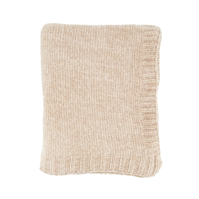 Oatmeal Beige Knitted Chenille Throw Blanket 50" x 60"