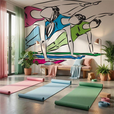 Modern Yoga Pose Line Art Wall Mural