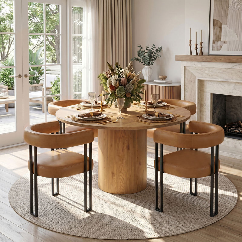 Ensemble de 4 fauteuils de salle à manger rembourrés en similicuir de 18 po (ensemble de 4), Brun