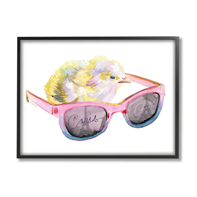 «Paris Chick Glam Pink Sun lunettes Fashion Animal» par Jennifer Redstreake - peinture à cadre flottant sur toile