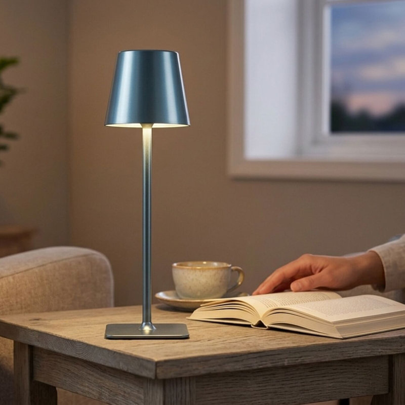 Lampe DEL rechargeable avec abat-jour A, 15 po, 14.76" H x 4.29" W x 4.29" D, Blue