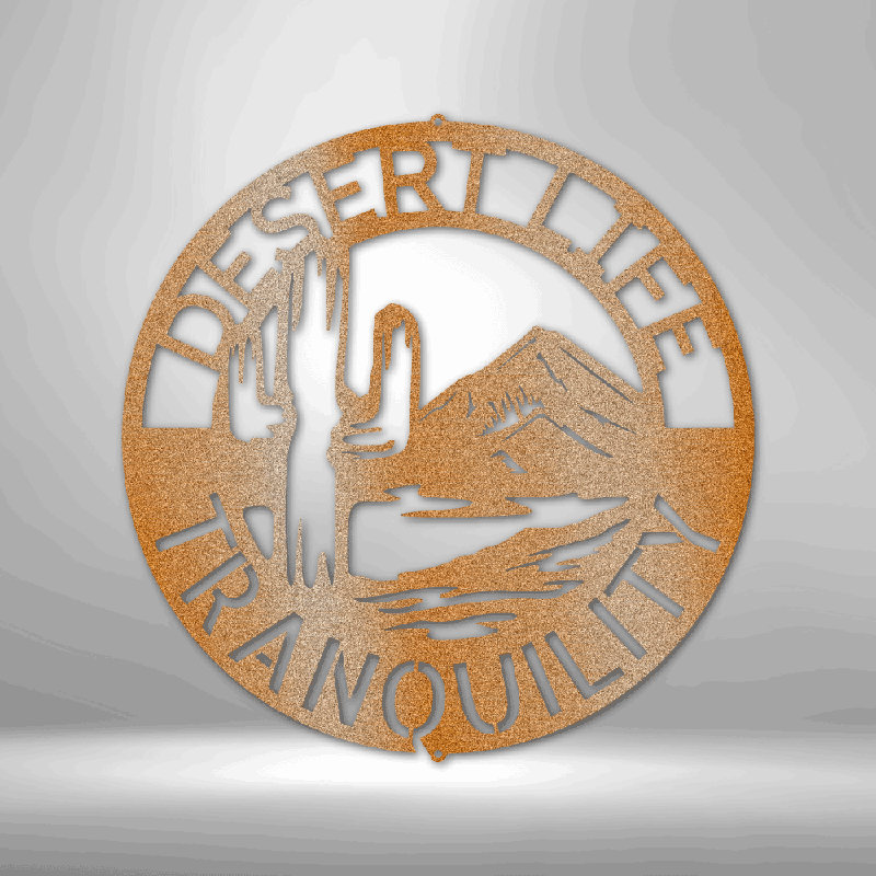Décoration murale en acier personnalisée, monogramme du désert, H 17 po x l 17,5 po x P 0,5 po, Oui, Cuivre