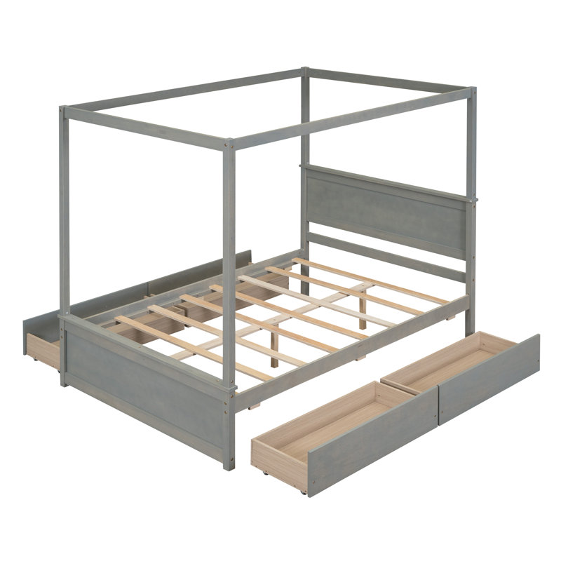 Dilyla Storage Canopy Bed, Gray, 1 Bed and 2 Side Cabinet Storage Shelf