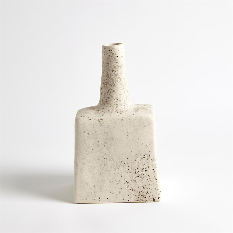 Tall Stack Ivory Ceramic Table Vase, 12" H x 7" W x 5.5" D