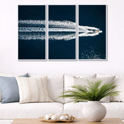 «Speed Boat», ensemble d'art mural sur toile, impression de photographie aérienne de la mer Méditerranée - Vue aérienne du bateau de vitesse en mer Méditerranée