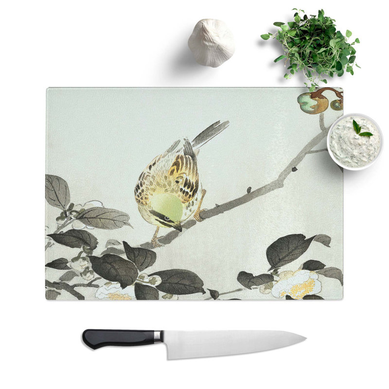 Tempered Glass Bunting Bird on a Blossom Branch Chopping Board, 39 cm W x 28.5 cm L