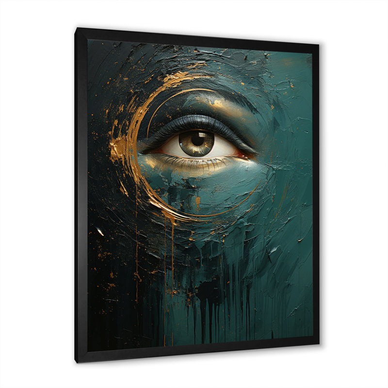 Lune émeraude oeil éclipse sérénité, Cadre simple noir, H 40 po x l 30 po x P 1,5 po