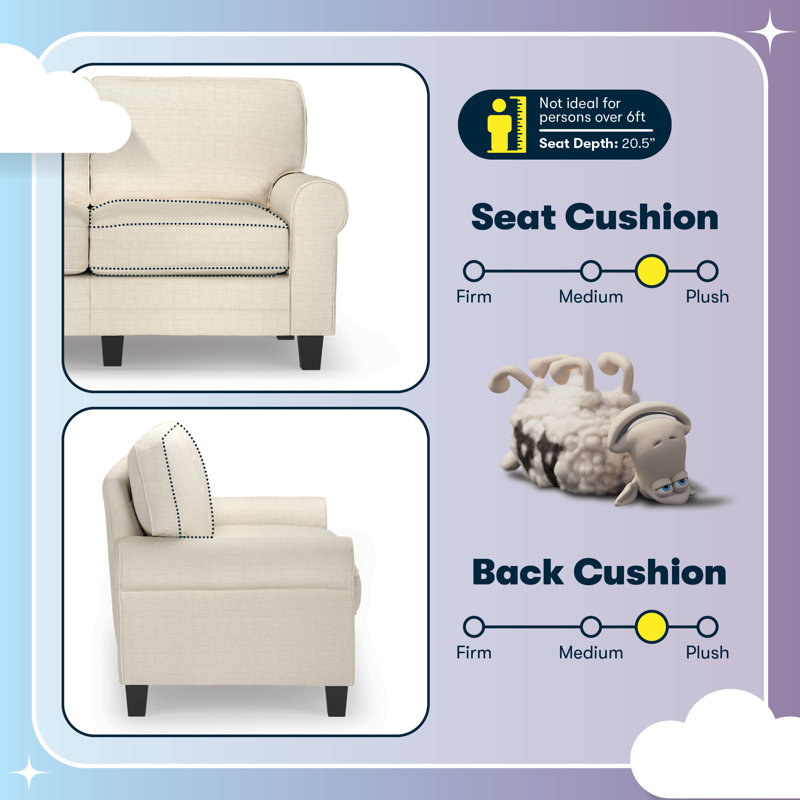 Serta Copenhagen 61-Inch Rolled Arm Loveseat with Easy-Care Fabric and Pillow Back, Buttercream Polyester Blend