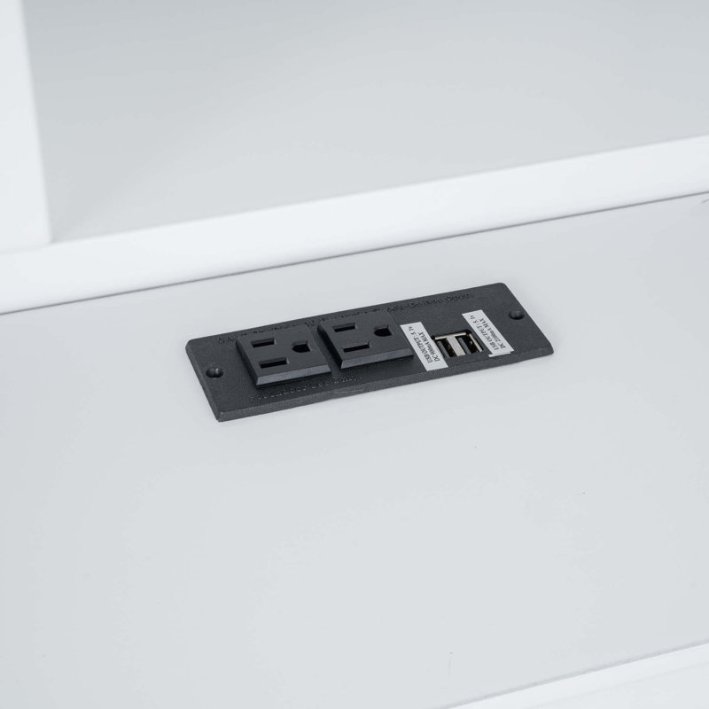 Lit plateforme très grand en bois avec tête de lit multi-rangement, USB et tiroirs, Blanc
