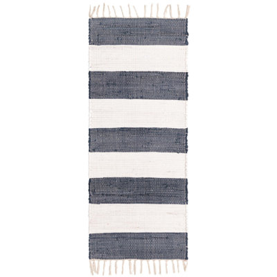 Tapis uni / rayé bleu foncé Carlotta