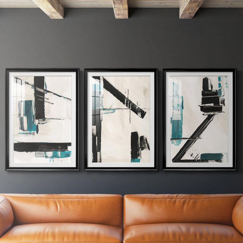 Géométrie II - impression encadrée sur mesure de qualité supérieure mate - 3 pièces, Noir, H 21 po x l 30 po