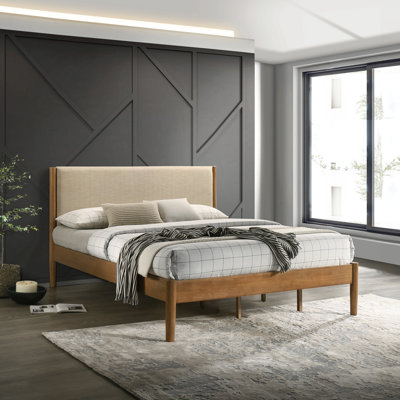 Lit plateforme en bois d'hévéa clair noyer clair Vichy