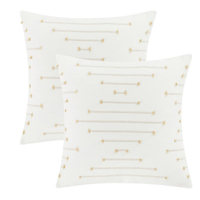 Housses de coussin en coton rayé, housses de coussin décoratives en lin brodées pour canapé-lit (ensemble de 2)