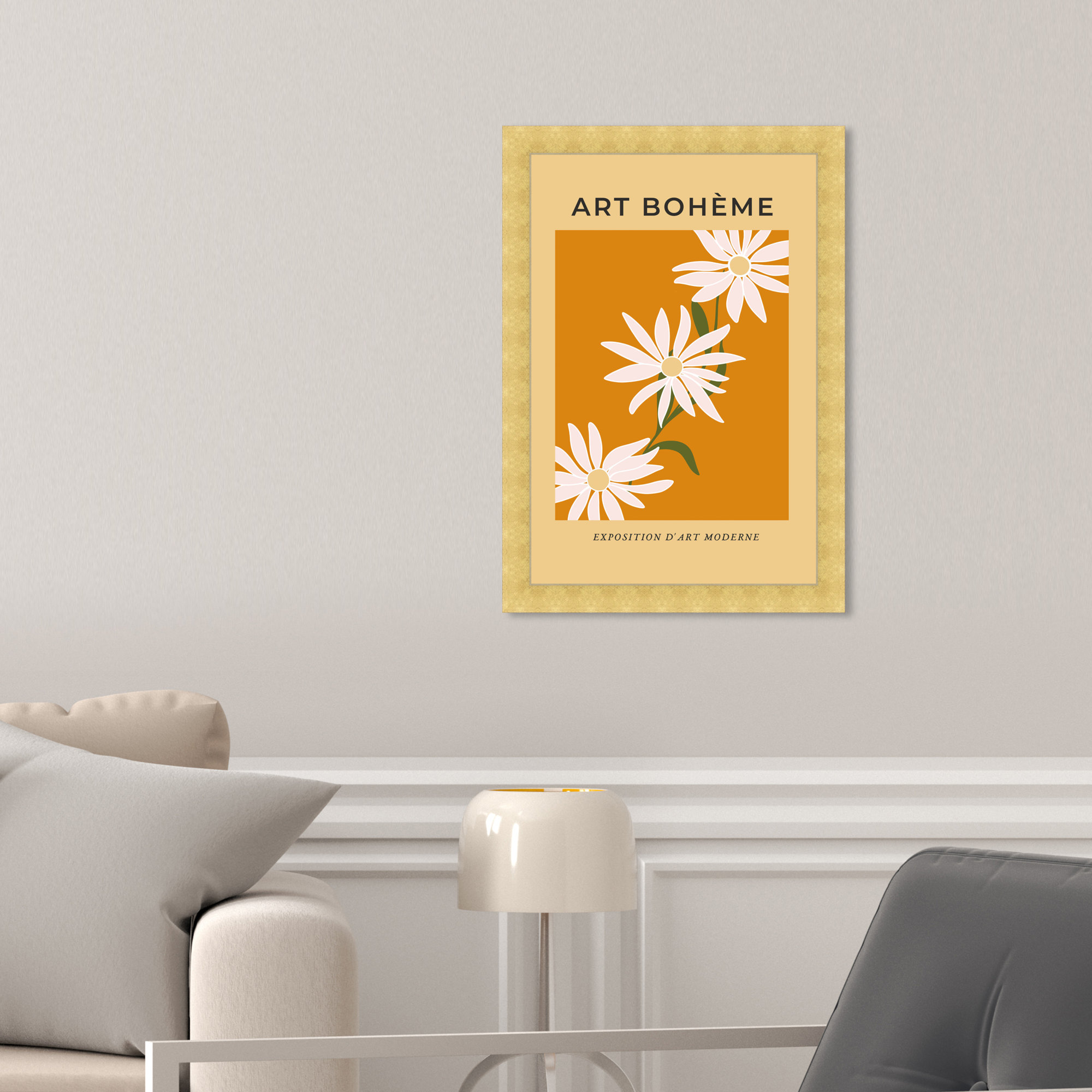 French White Daisy by Oliver Gal, 17" H x 12" W, Gold Framed Paper