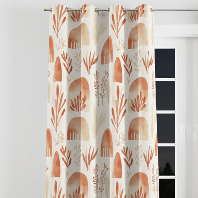 Abstract Room Darkening Curtains - Orange Boho Terra Shapes Velvet Grommet Curtain - 1 Panel