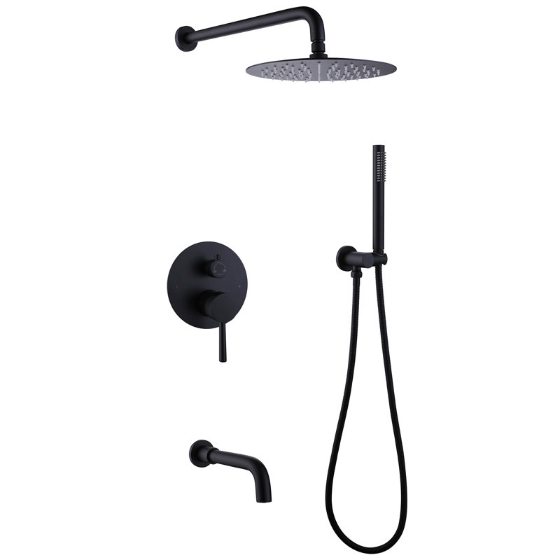 Matte Black Wall-Mounted Rainfall Shower System with Handheld Sprayer