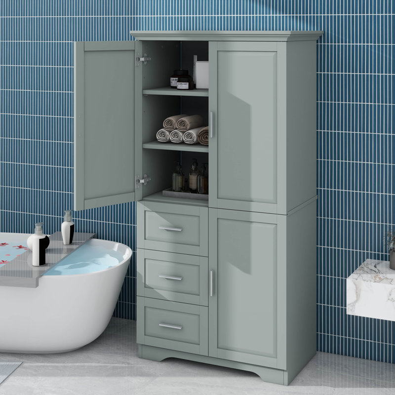 Armoire de rangement haute et spacieuse avec tiroirs et portes, Gris