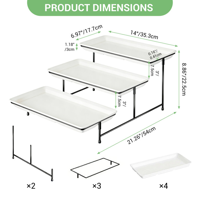 Présentoir à dessert à 4 niveaux en mélamine, présentoir à collation blanc avec support en métal noir pliable, amovible, sans danger pour les fêtes et les mariages