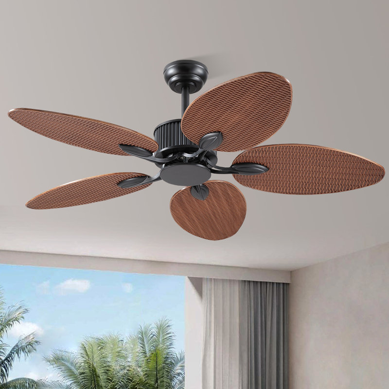 Ventilateurs de plafond 50 feuilles à 5 feuilles tropicales avec télécommande et sans éclairage, Marron clair