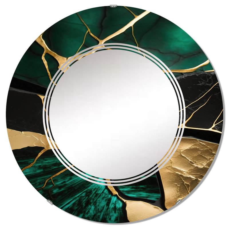 Pankie Abstract Geode Gold I - Abstract Marble Wall Mirror, 32" x 32"
