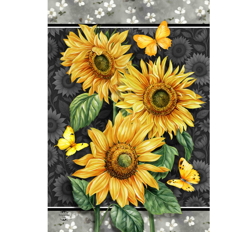 Élégant drapeau de maison de tournesols, Été jaune/gris foncé