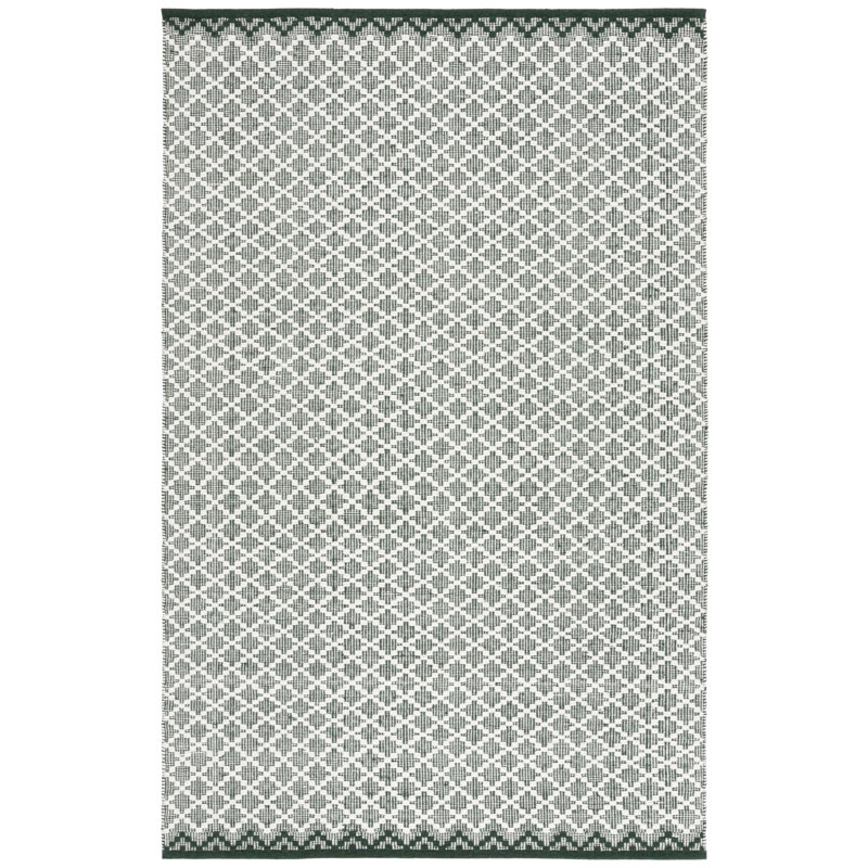 Workington Hand Woven Wool/Cotton Geometric Rug in Green/Ivory, Rectangle 4' x 6'