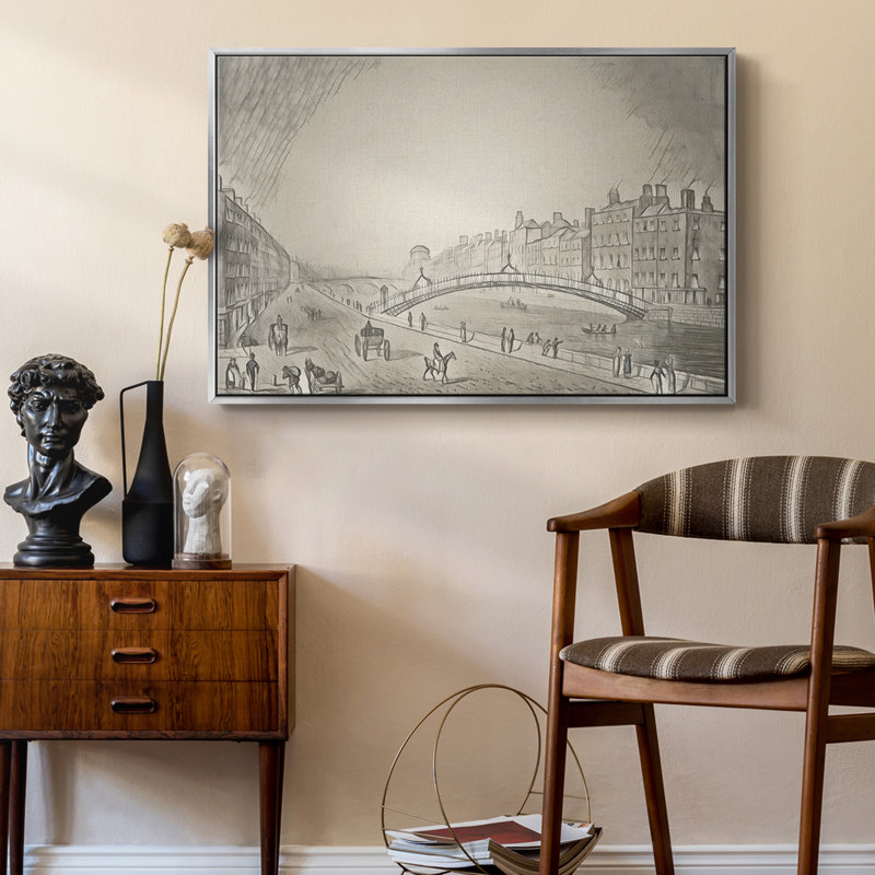 Croquis rétro XLII - impression, H 25 po x l 37 po x P 2 po, Toile argentée avec cadre flottant