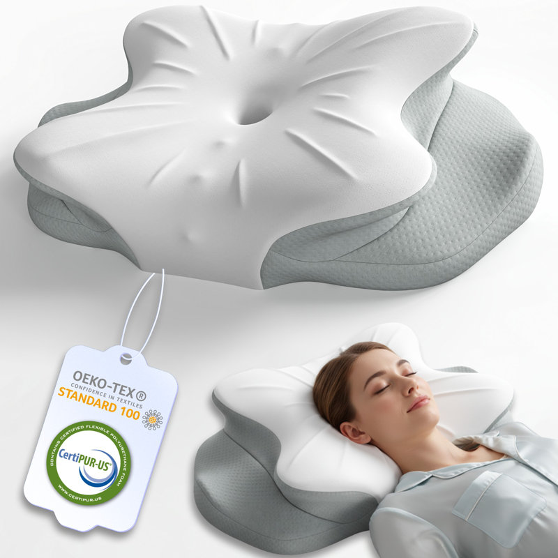 Godofredo Cervical Ergonomic Memory Foam L35 x W14cm Soft-Medium Support Pillow, Upgraded, Dark Grey