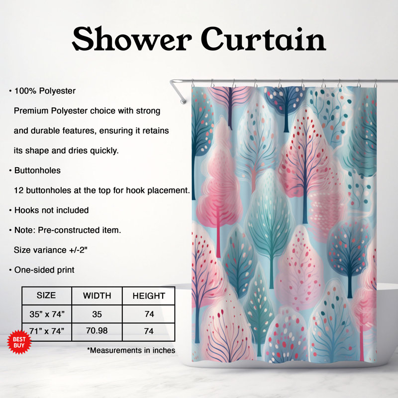 Rideau de douche Pink Grove - Premium, H 74 po x l 71 po