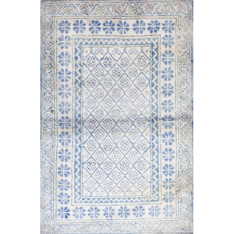 Antique Allover Floral Cotton Hand Knotted Pile Ivory Beige Cream White 1920s Rug