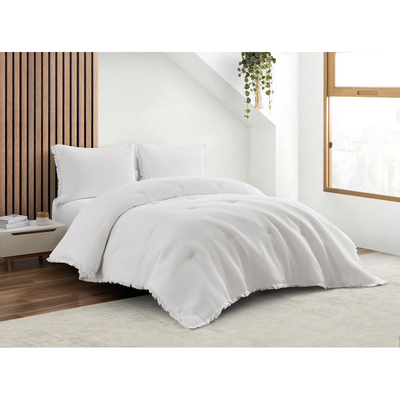 Charlotte 3 Piece Reversible Waffle Comforter Set, Queen Comforter + 2 Standard Shams, Ivory
