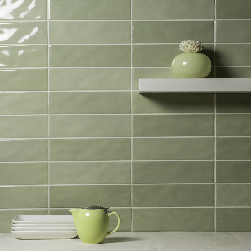 Countryside 3 in. x 10 in. Green Tint Gloss Ceramic Subway Wall Tile, Green Tint Gloss