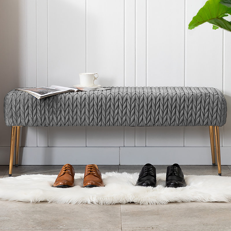 Banc rembourré en velours Aghvarth, Gris
