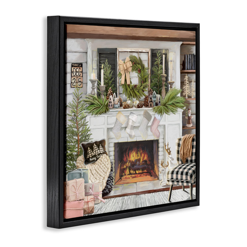 Cadre flottant Cozy Fireplace Holiday, design par Nicky Boehme, Cadre flottant noir de jais, H 18 po x l 18 po
