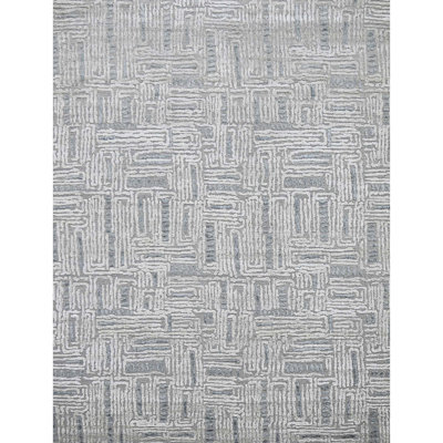 Tapis rectangulaire en laine / viscose noué à la main argent / gris