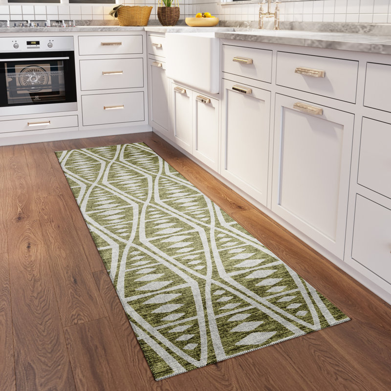 Chenille Washable Geometric Indoor / Outdoor Rug, Runner 2'3" x 7'6"