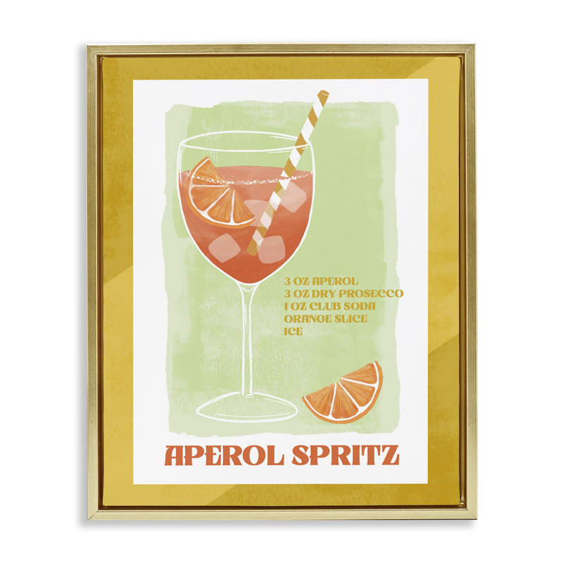  Art mural rétro sur toile «Aperol Spirz Recipe» par Deane Beesley, H 31 po x l 25 po, Cadre doré