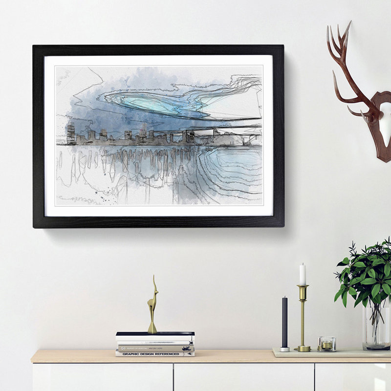 New Jersey Skyline in Abstract - Picture Frame Graphic Art Print, 48cm H x 65cm W x 2cm D, Black Framed