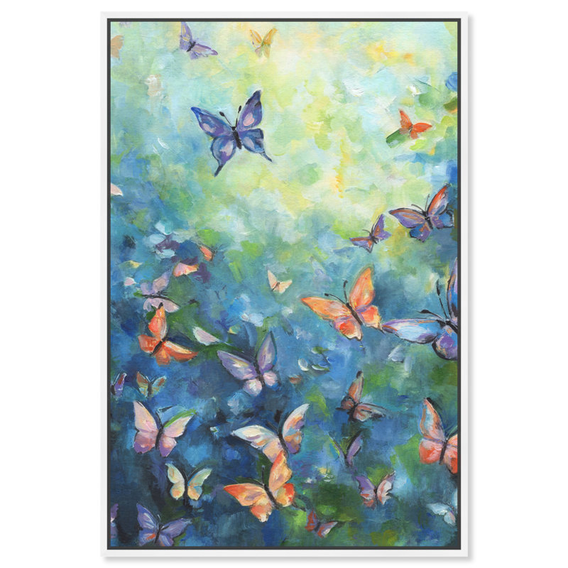 Large Multicolor Butterfly Print on Canvas with White Frame