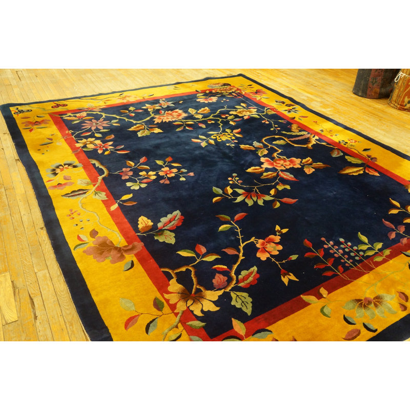 Hand Knotted Wool Area Rug in Blue