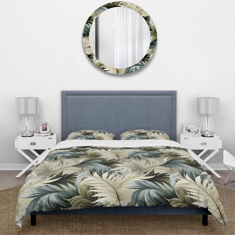 Neutral Oasis Tropical Pattern Floral Duvet Cover, King Duvet Cover + 2 King Shams