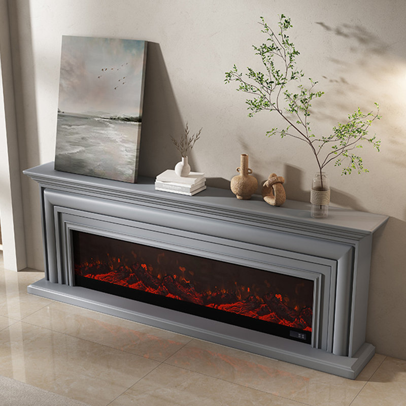 Gray Solid + Manufactured Wood Freestanding TV Cabinet Fireplace, Gray, 27.56" H x 78.74" W x 12.99" D