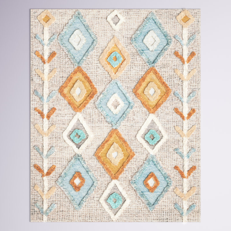 Macy Handmade Tufted Wool Gray/Light Blue Rug, Rectangle 8' x 10'