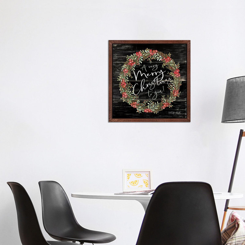 A Very Merry Christmas Wreath by Cindy Jacobs - Floater Frame Print on Canvas, 66.04 cm H x 66.04 cm W, Brown