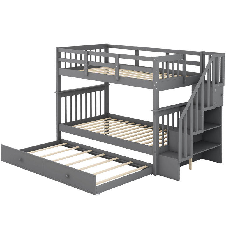 Lit superposé avec lit gigogne en bois massif Twintwin - Polyvalent pour toutes les pièces, Grey