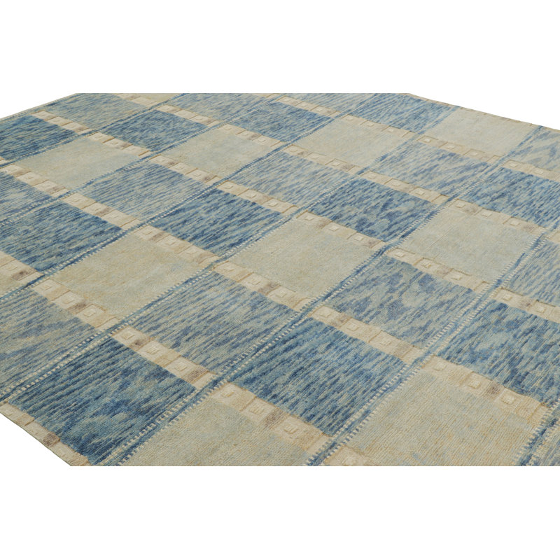 Rug & Kilim’S Scandinavian Style Rug In Blue And Cream With Geometric Patterns