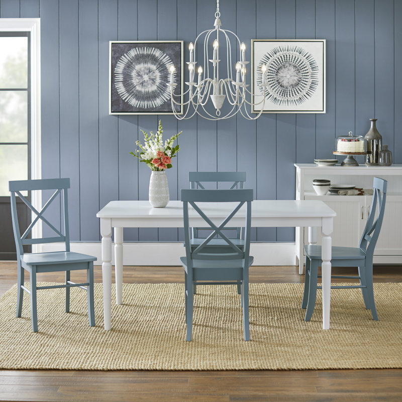 Bellmead Cross-Back Dining Set with Rectangular Table, Blue, 5 Pieces: 1 Table, 4 Chairs